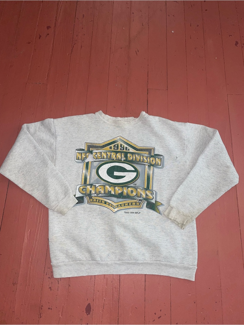 Green Bay Packers Gray Crewneck Sweatshirt Champions logo7 NFL VINTAGE 1996